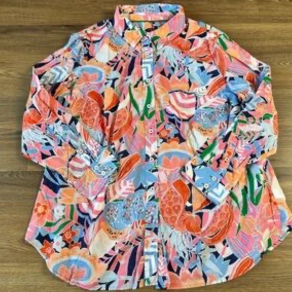 Talbots Pink Multi Floral Button-Down Shirt - Picture 2 of 8